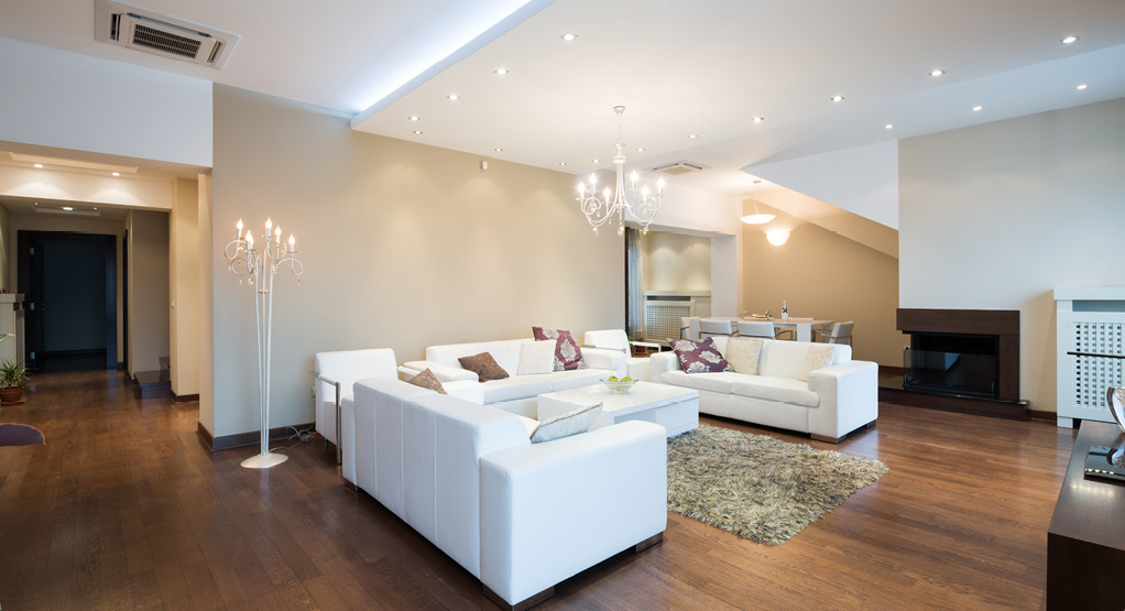 Interior home living space lights on